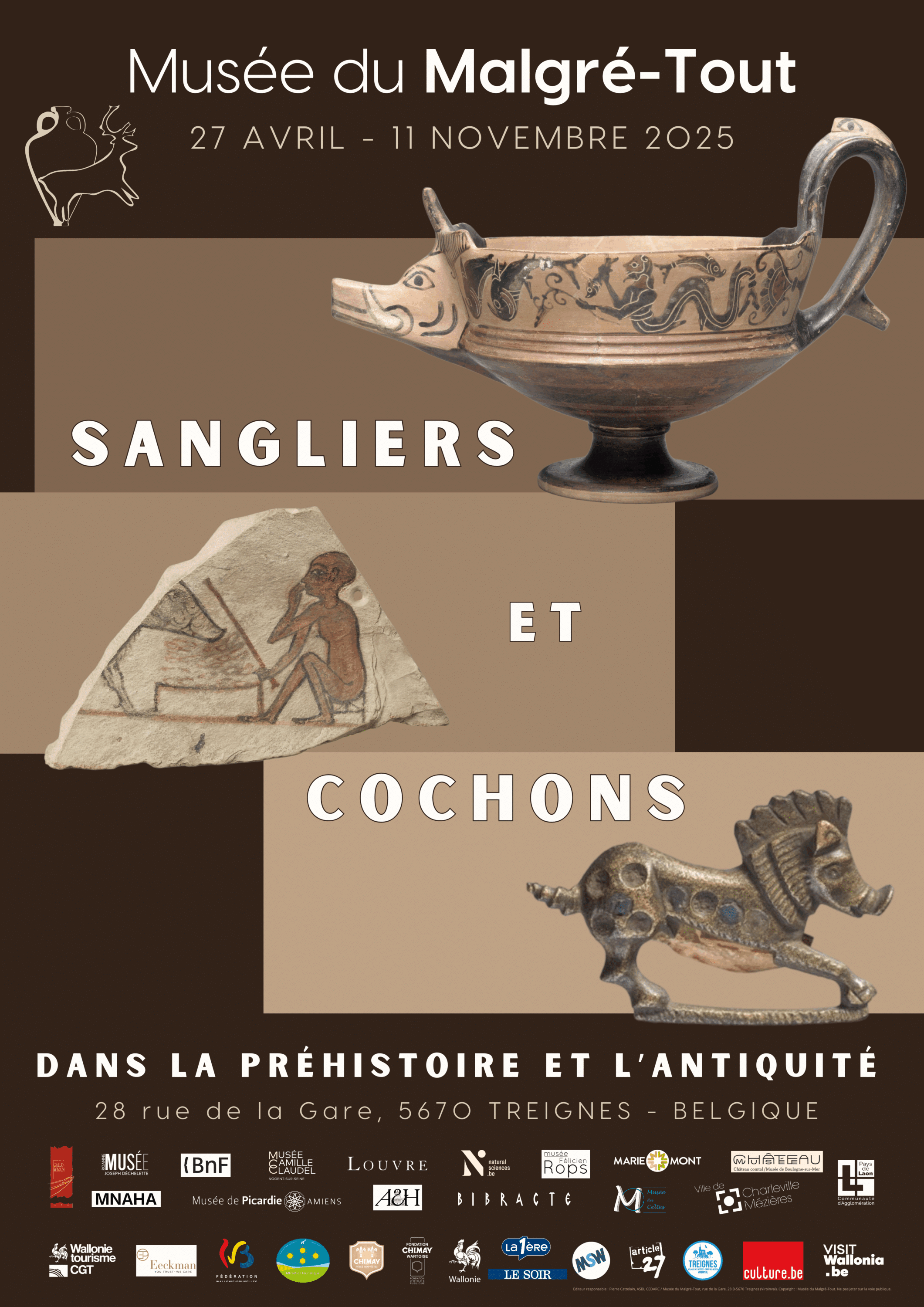 Affiche FINALE Sangliers et cochons dans la Préhistoire et l'Antiquité A0 (A4) Affiche finale sangliers et cochons exposition temporaire préhistoire et antiquité